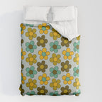 Groovy Flowers Print in Blue Duvet Cover Gallery Image 6