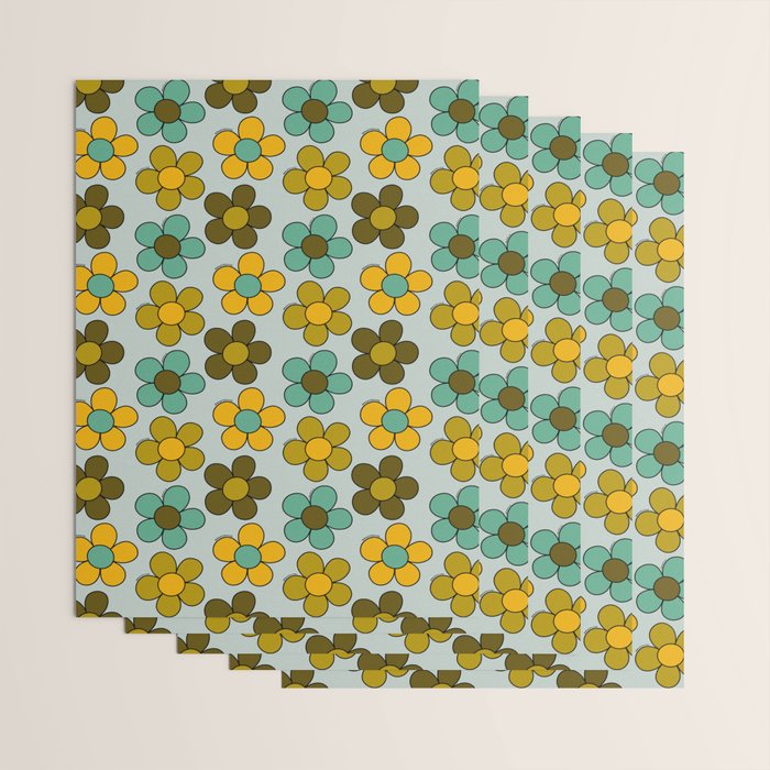 Groovy Flowers Print in Blue Wrapping Paper Gallery Image 3