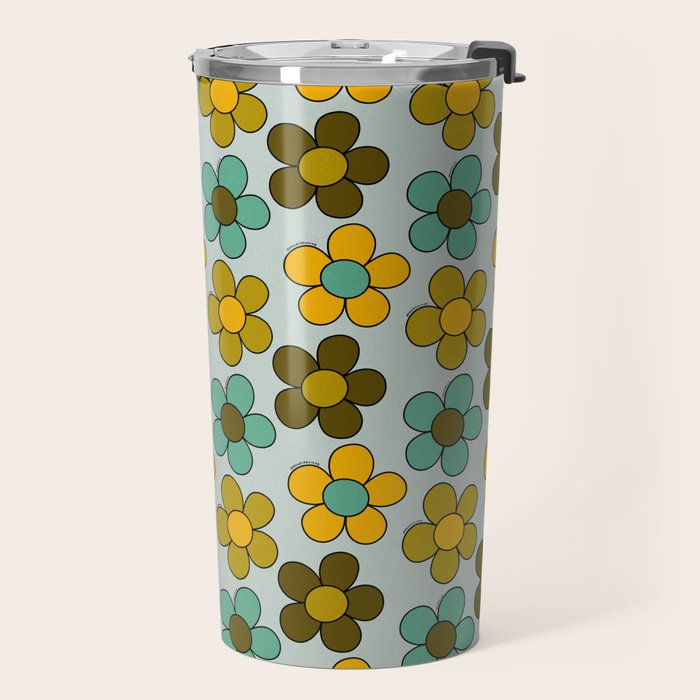 Groovy Flowers Print in Blue Travel Mug Gallery Image 2
