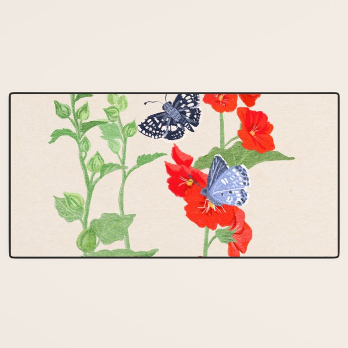 Hollyhock and Butterflies Desk Mat Gallery Image 3