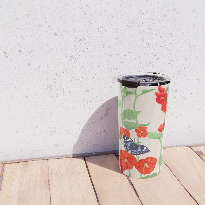 Hollyhock and Butterflies Travel Mug Gallery Image 4