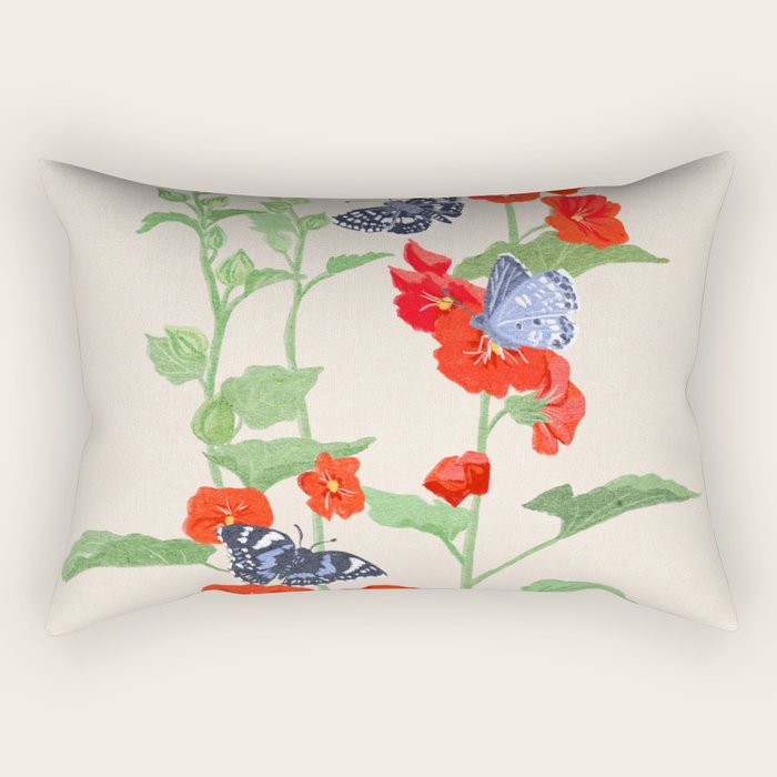 Hollyhock and Butterflies Rectangular Pillow Gallery Image 2