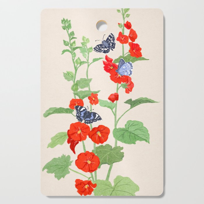 Hollyhock and Butterflies Cutting Board Gallery Image 1