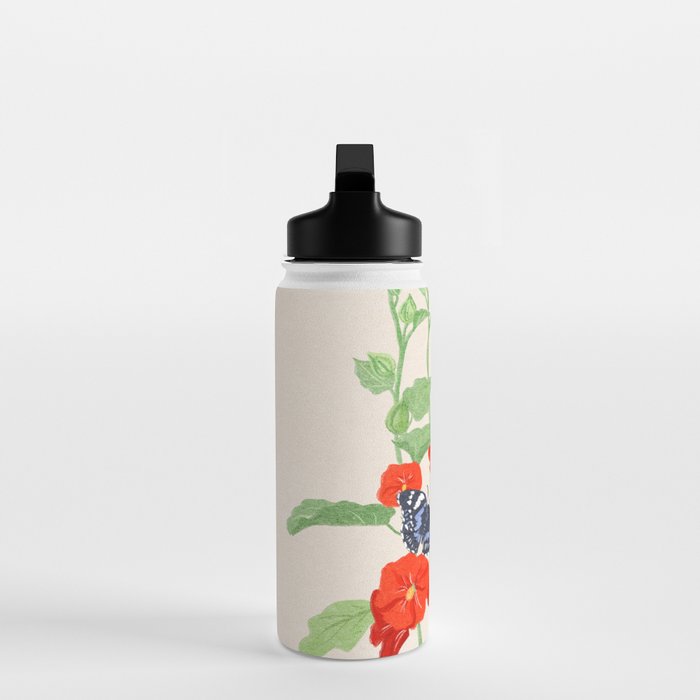 Hollyhock and Butterflies Water Bottle Gallery Image 3