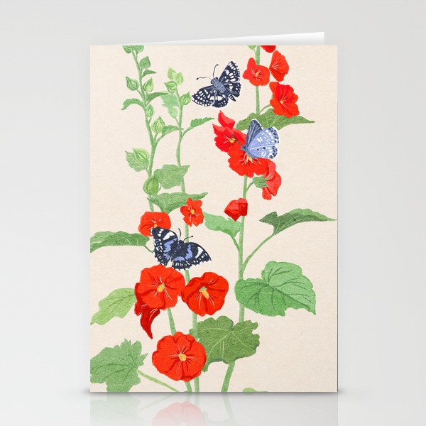 Hollyhock and Butterflies Stationery Card Gallery Image 2