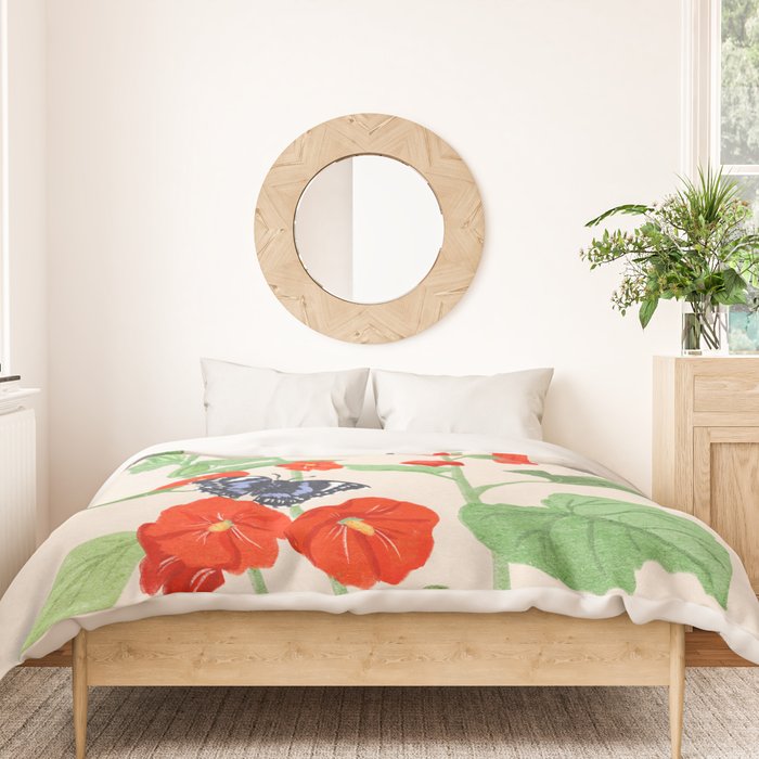 Hollyhock and Butterflies Duvet Cover Gallery Image 3