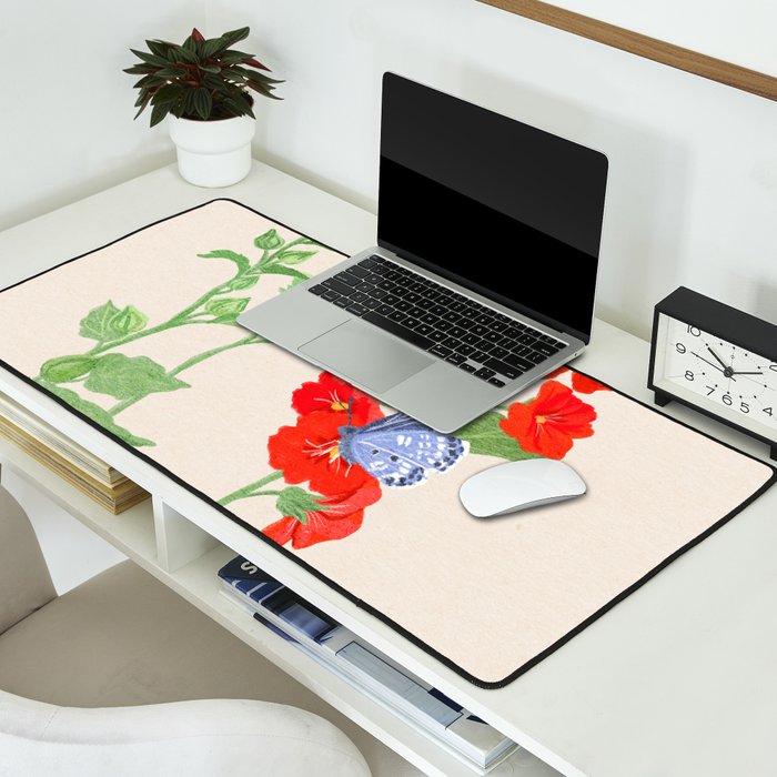 Hollyhock and Butterflies Desk Mat Gallery Image 2