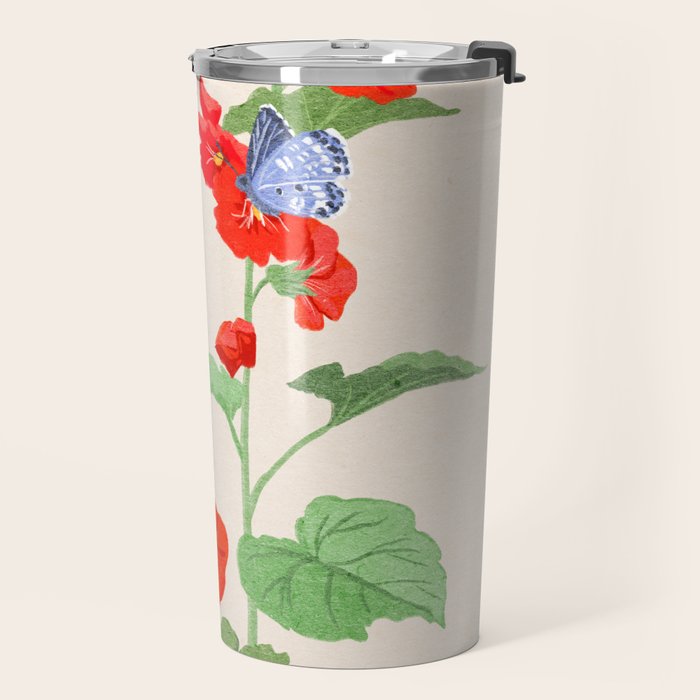 Hollyhock and Butterflies Travel Mug Gallery Image 2