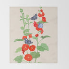 Hollyhock and Butterflies Throw Blanket Gallery Image 2