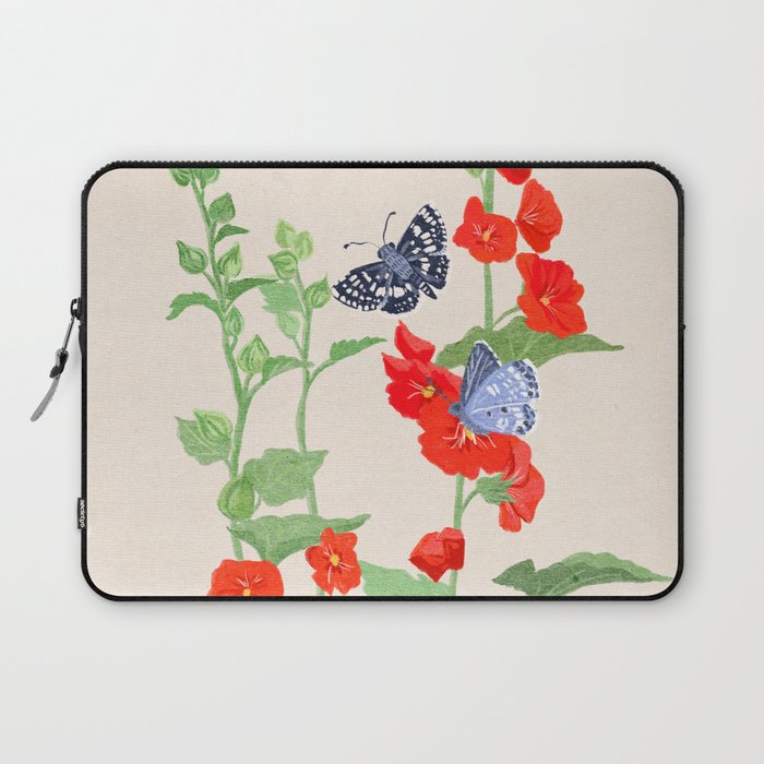 Hollyhock and Butterflies Laptop Sleeve Gallery Image 1