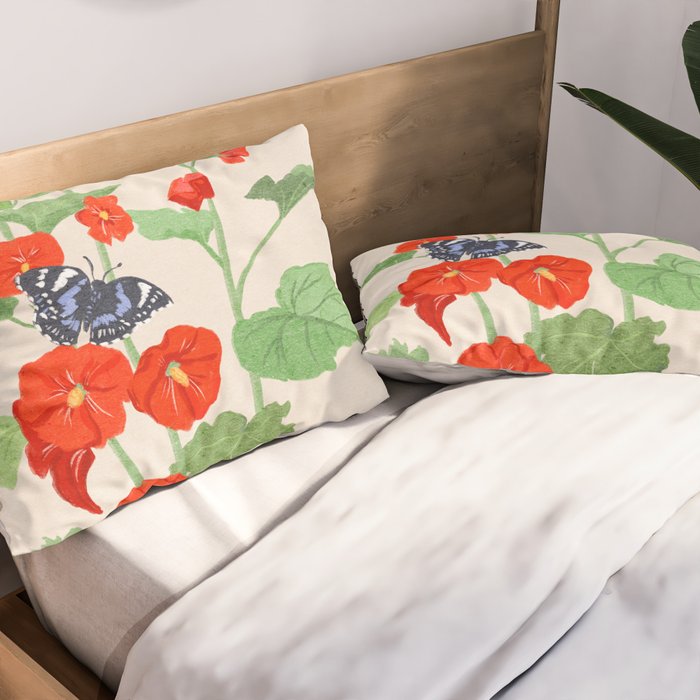 Hollyhock and Butterflies Pillow Sham Gallery Image 2