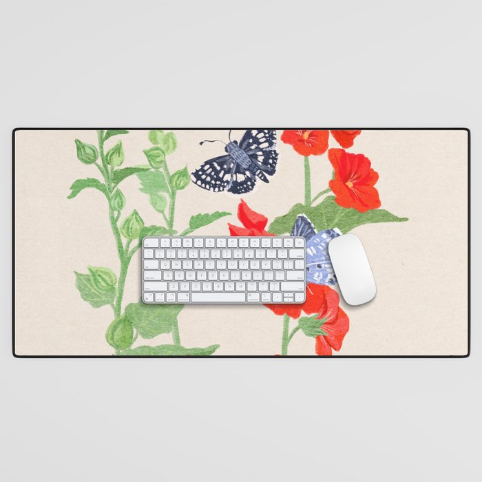 Hollyhock and Butterflies Desk Mat Gallery Image 1