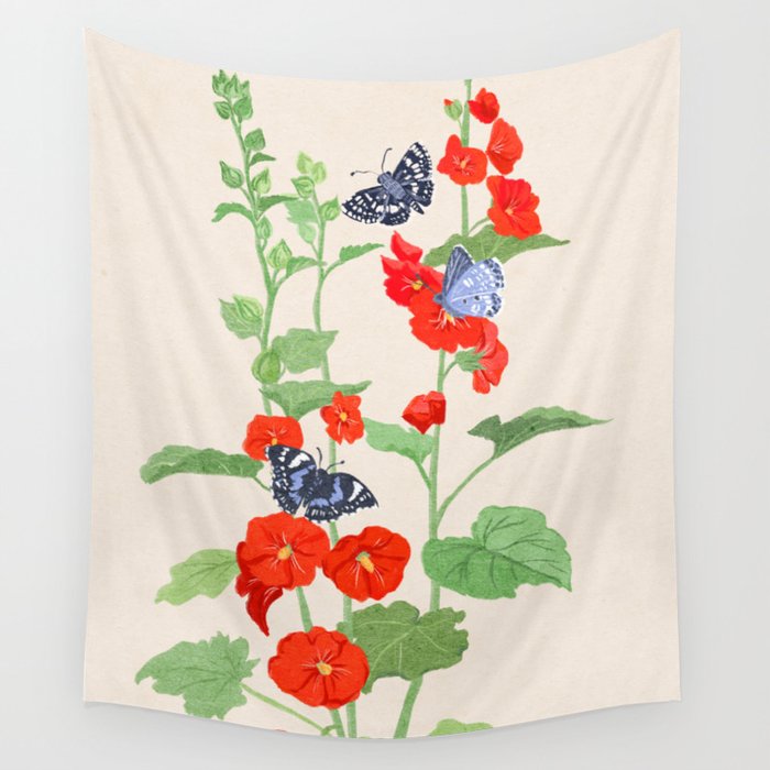 Hollyhock and Butterflies Wall Tapestry Gallery Image 4