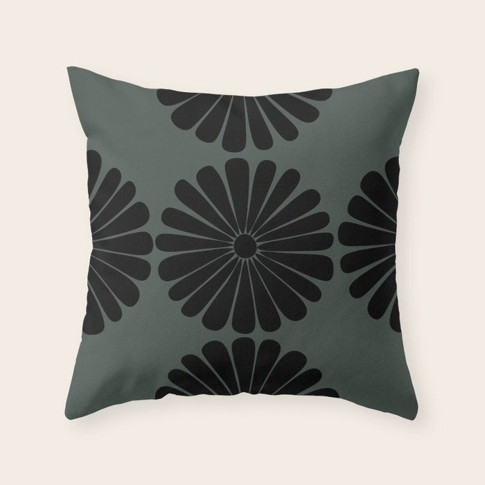 Retro Daisy Abstract IX Earthy Green Bold Floral Throw Pillow Gallery Image 1