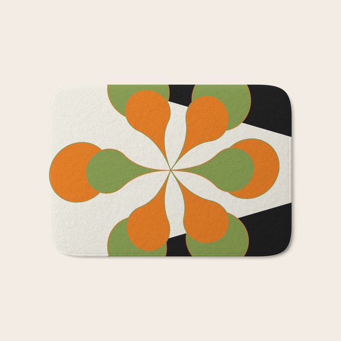 Mid-Century Modern Art 1.4 - Green & Orange Flower Bath Mat Gallery Image 1