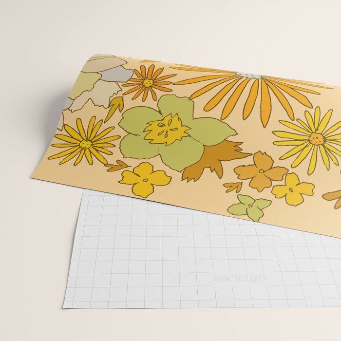 flower power wildflowers brown // retro art by surfy birdy Wrapping Paper Gallery Image 2