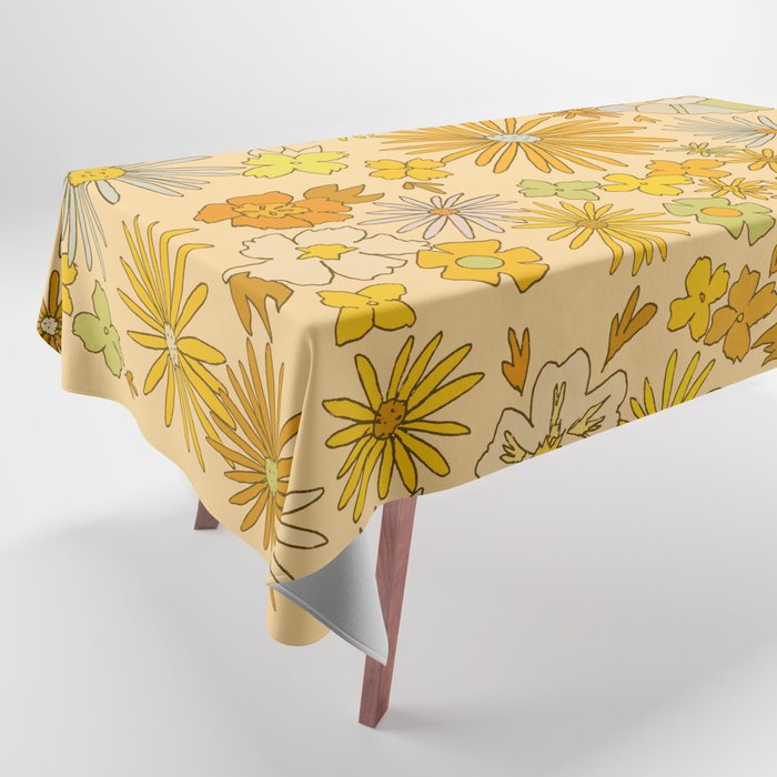 flower power wildflowers brown // retro art by surfy birdy Tablecloth Gallery Image 1