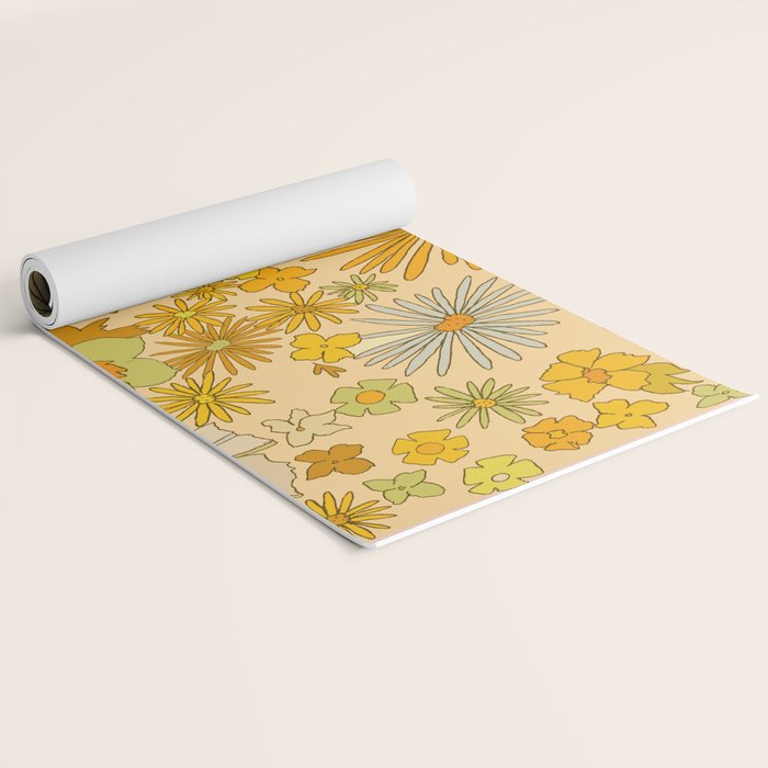 flower power wildflowers brown // retro art by surfy birdy Yoga Mat Gallery Image 2