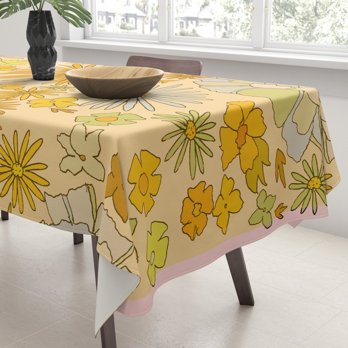 flower power wildflowers brown // retro art by surfy birdy Tablecloth Gallery Image 3