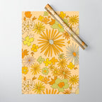 flower power wildflowers brown // retro art by surfy birdy Wrapping Paper Gallery Image 1