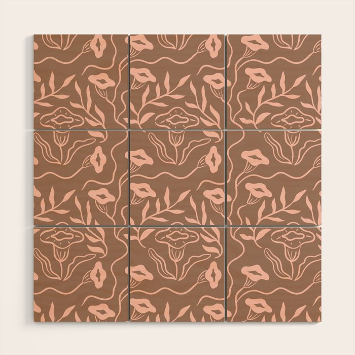 Dreamy Victorian Flower Pattern on Mocha Mousse Wood Wall Art Gallery Image 1