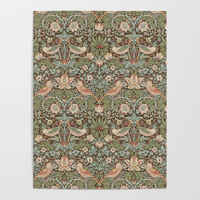 William Morris Strawberry Thief Detail Brown Chocolate Slate Poster Gallery Image 4