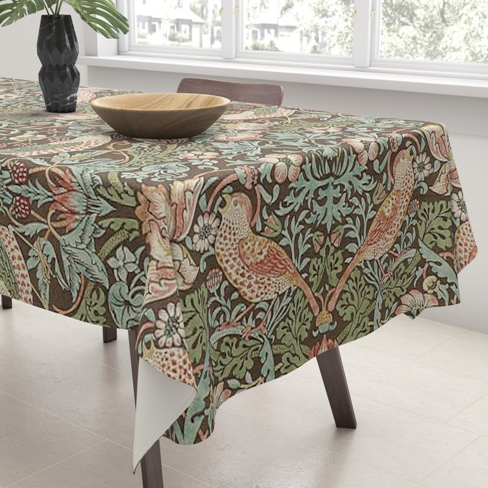 William Morris Strawberry Thief Detail Brown Chocolate Slate Tablecloth Gallery Image 3