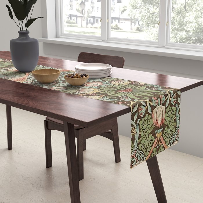 William Morris Strawberry Thief Detail Brown Chocolate Slate Table Runner Gallery Image 2