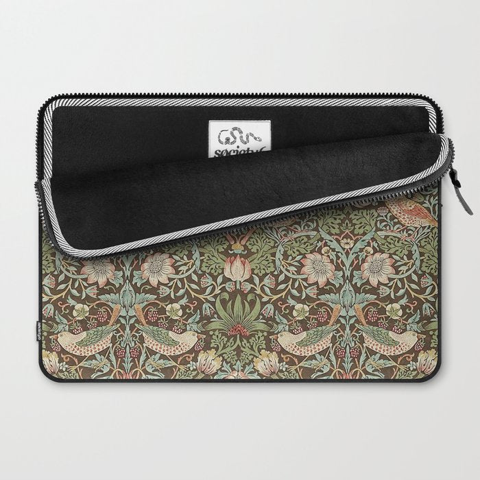 William Morris Strawberry Thief Detail Brown Chocolate Slate Laptop Sleeve Gallery Image 2