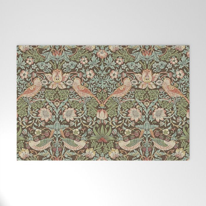 William Morris Strawberry Thief Detail Brown Chocolate Slate Welcome Mat Gallery Image 1