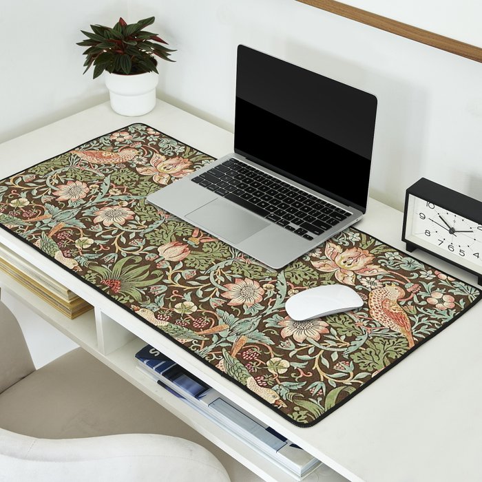 William Morris Strawberry Thief Detail Brown Chocolate Slate Desk Mat Gallery Image 2