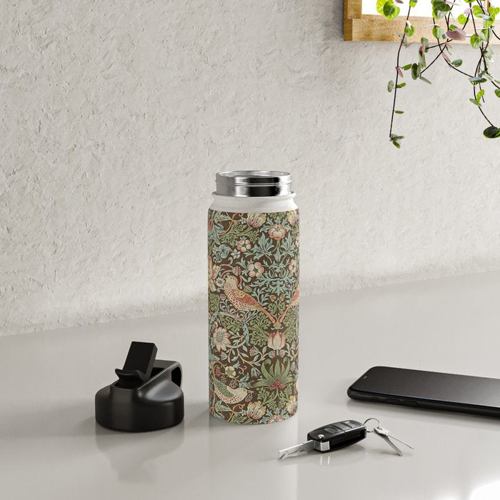 William Morris Strawberry Thief Detail Brown Chocolate Slate Water Bottle Gallery Image 4