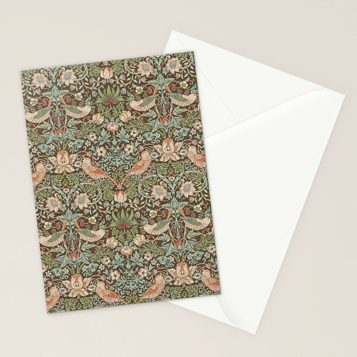William Morris Strawberry Thief Detail Brown Chocolate Slate Stationery Card Gallery Image 2
