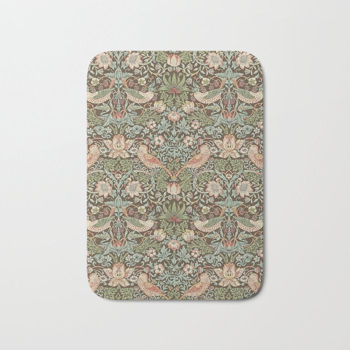William Morris Strawberry Thief Detail Brown Chocolate Slate Bath Mat Gallery Image 1