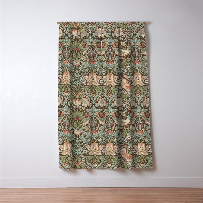 William Morris Strawberry Thief Detail Brown Chocolate Slate Window Curtain Gallery Image 3