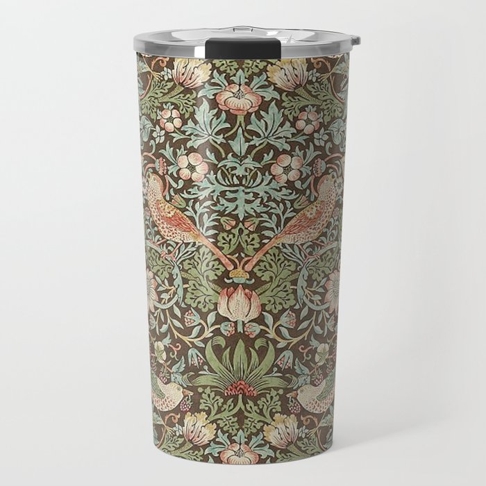 William Morris Strawberry Thief Detail Brown Chocolate Slate Travel Mug Gallery Image 1