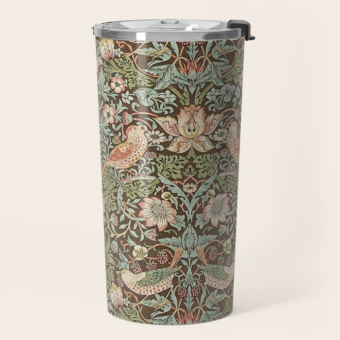 William Morris Strawberry Thief Detail Brown Chocolate Slate Travel Mug Gallery Image 2