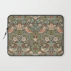 William Morris Strawberry Thief Detail Brown Chocolate Slate Laptop Sleeve Gallery Image 1