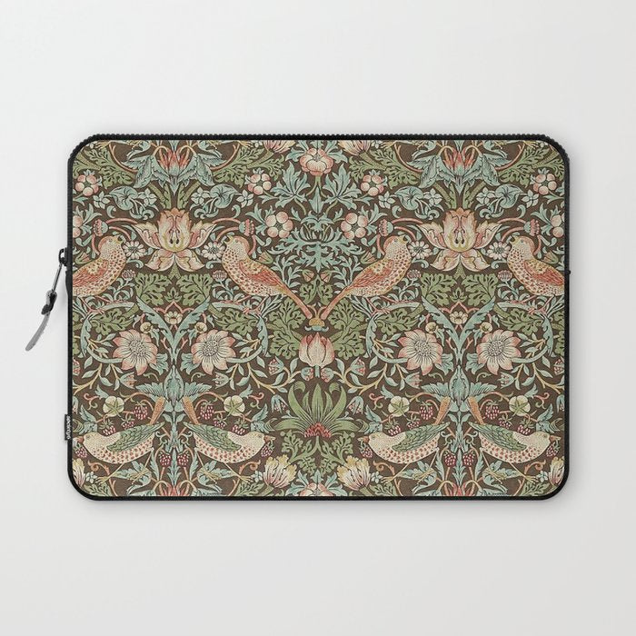William Morris Strawberry Thief Detail Brown Chocolate Slate Laptop Sleeve Gallery Image 1