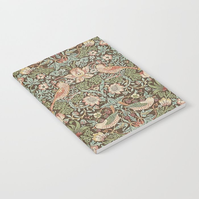 William Morris Strawberry Thief Detail Brown Chocolate Slate Notebook Gallery Image 1