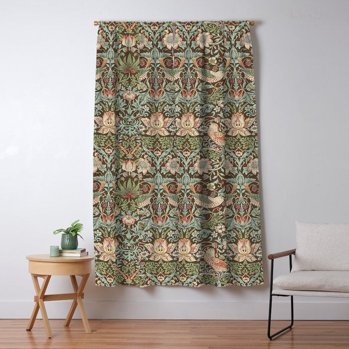 William Morris Strawberry Thief Detail Brown Chocolate Slate Window Curtain Gallery Image 1