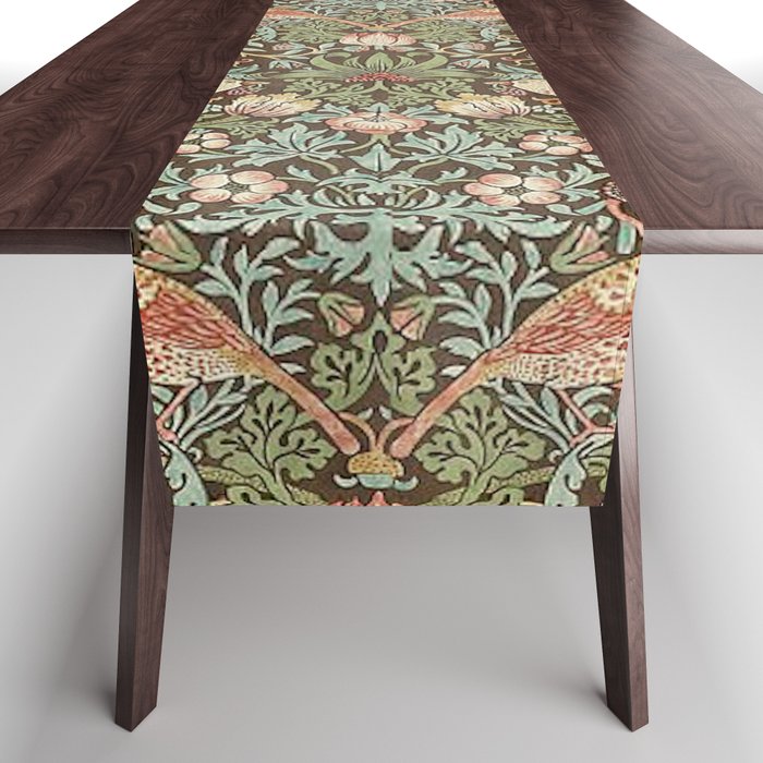 William Morris Strawberry Thief Detail Brown Chocolate Slate Table Runner Gallery Image 1