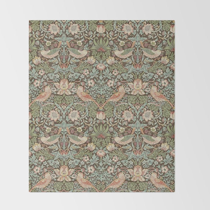 William Morris Strawberry Thief Detail Brown Chocolate Slate Throw Blanket Gallery Image 2