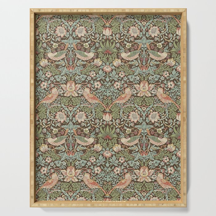 William Morris Strawberry Thief Detail Brown Chocolate Slate Serving Tray Gallery Image 1