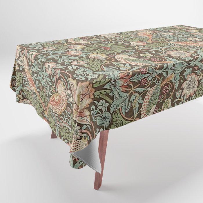 William Morris Strawberry Thief Detail Brown Chocolate Slate Tablecloth Gallery Image 1