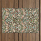 William Morris Strawberry Thief Detail Brown Chocolate Slate Outdoor Rug Gallery Image 1