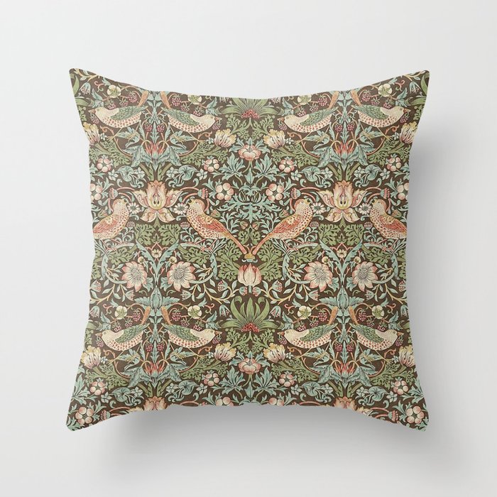 William Morris Strawberry Thief Detail Brown Chocolate Slate Throw Pillow Gallery Image 6