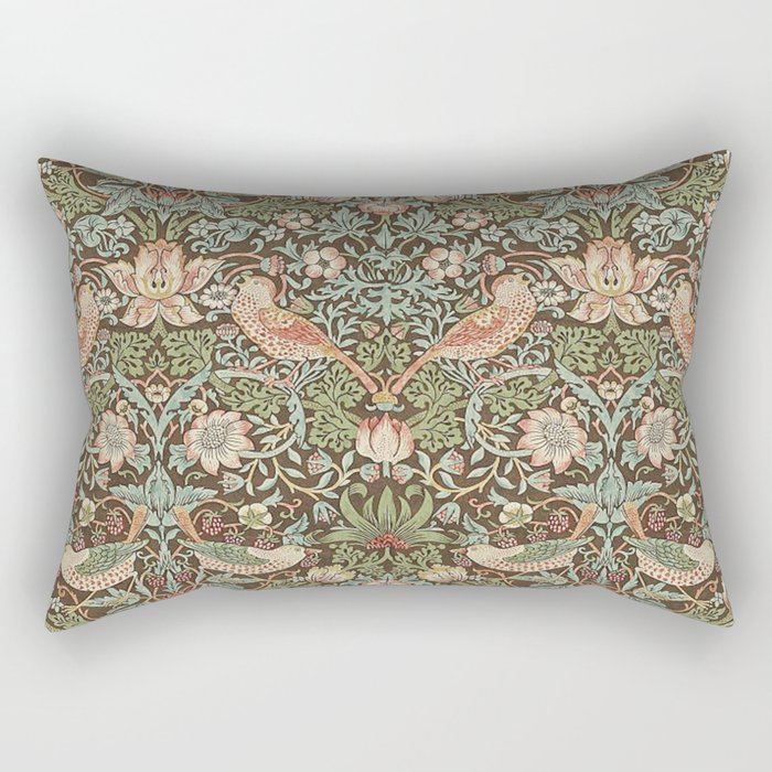William Morris Strawberry Thief Detail Brown Chocolate Slate Rectangular Pillow Gallery Image 1