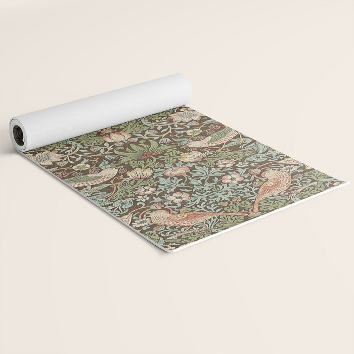 William Morris Strawberry Thief Detail Brown Chocolate Slate Yoga Mat Gallery Image 2