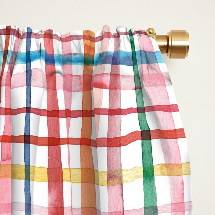  Holiday 2025 Cheerful Plaid Watercolor Gingham Window Curtain Gallery Image 2